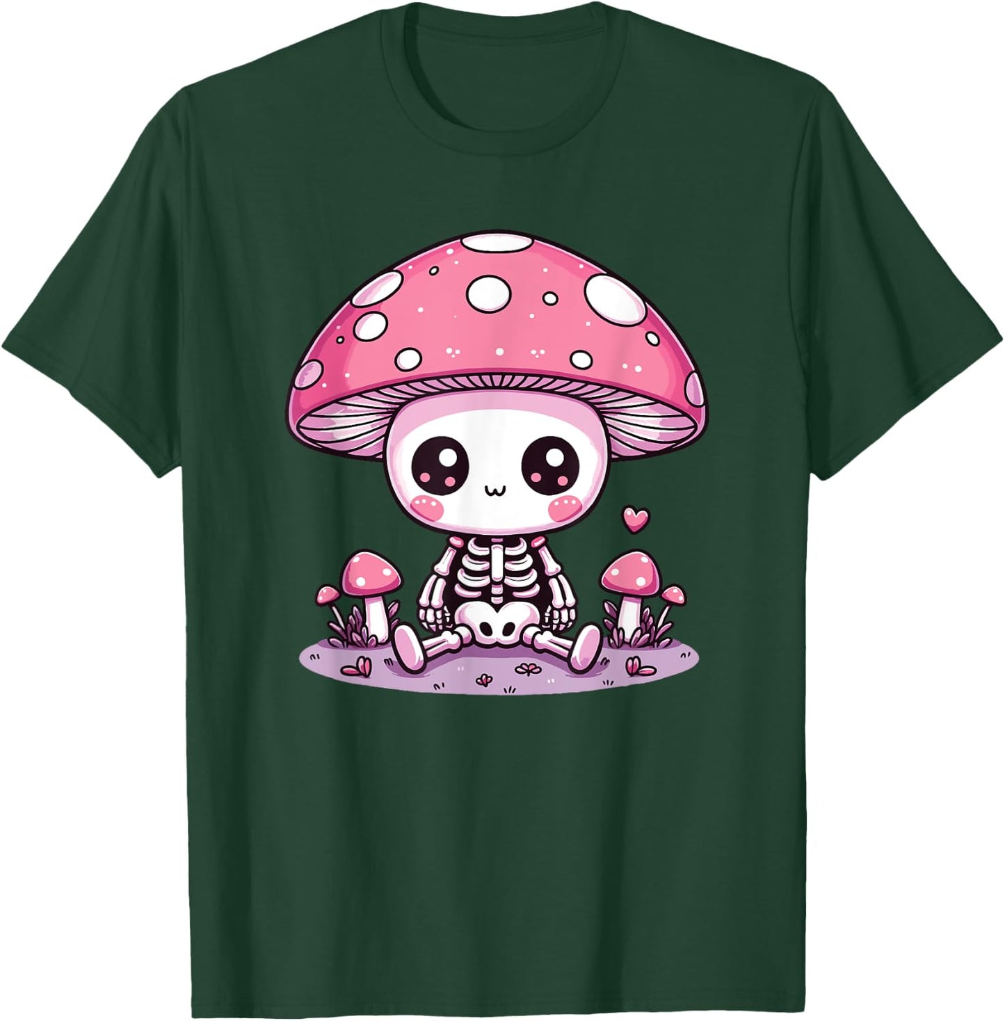 Cute Mushroom Skeleton Kawaii Spooky Skeleton T-Shirt - T-Shirt | Forest