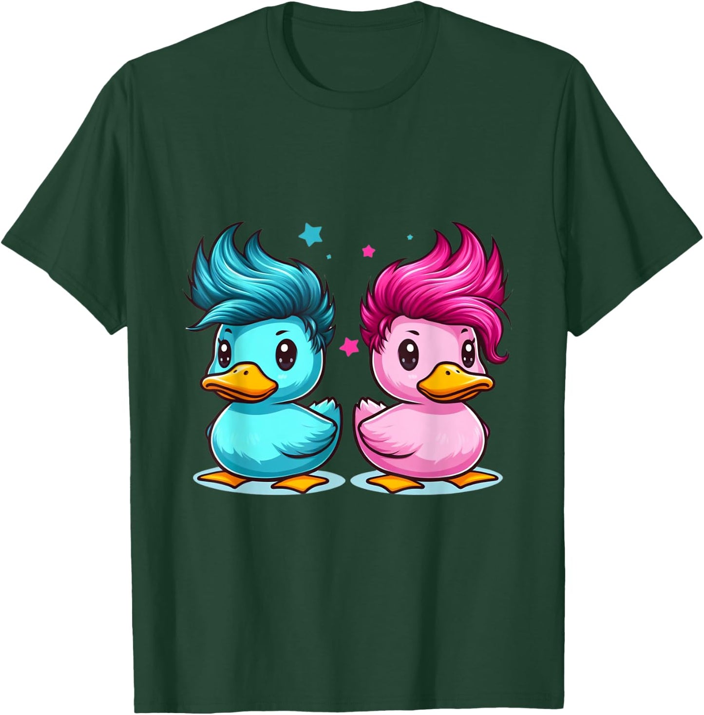 Pink and Blue Ducks with Spunky Hair Cute Style T-Shirt - T-Shirt | Forest