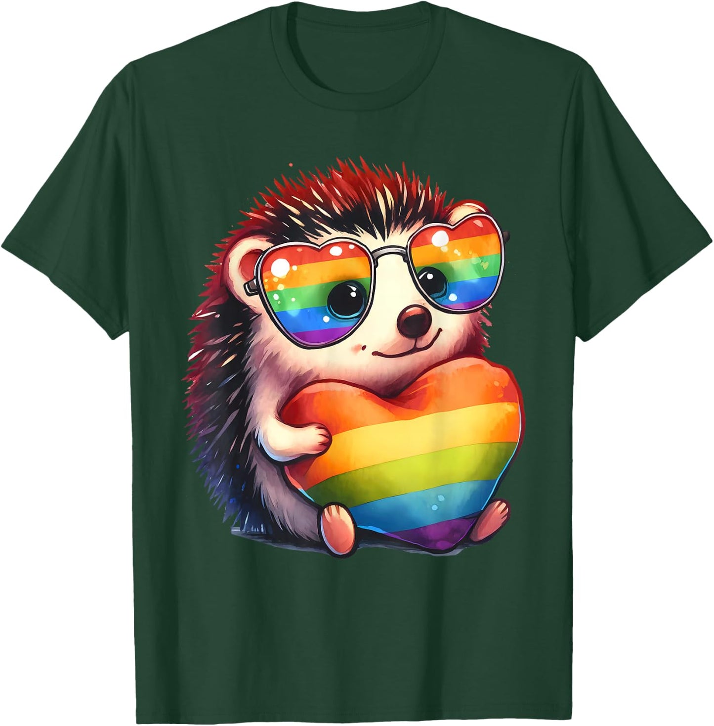 Gay Pride Hedgehog Heart Rainbow Flag LGBT Women Girls Kids T-Shirt - T-Shirt | Forest