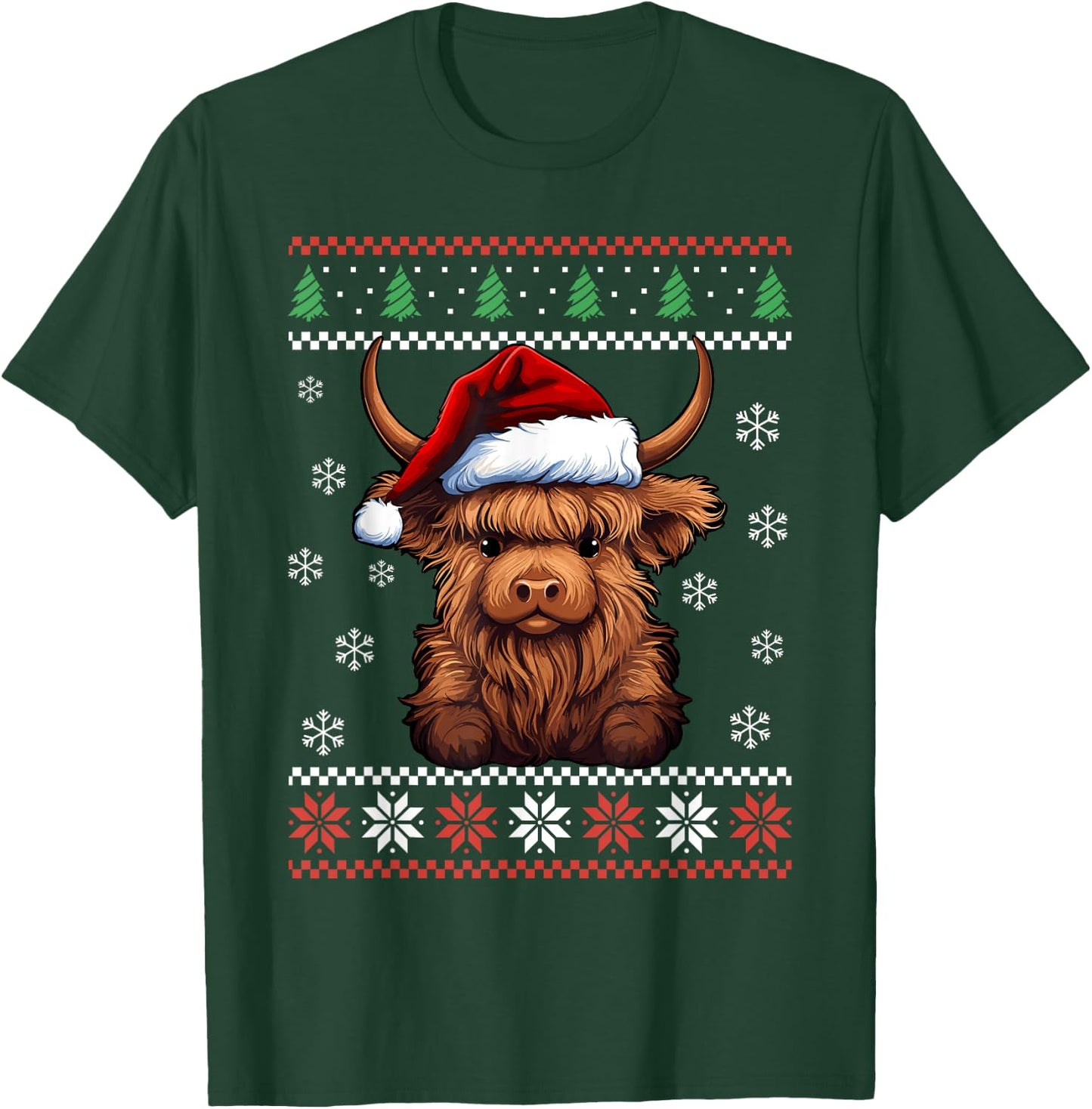 Highland Cow Ugly Christmas Sweater Xmas for Adults Kids T-Shirt - T-Shirt | Forest