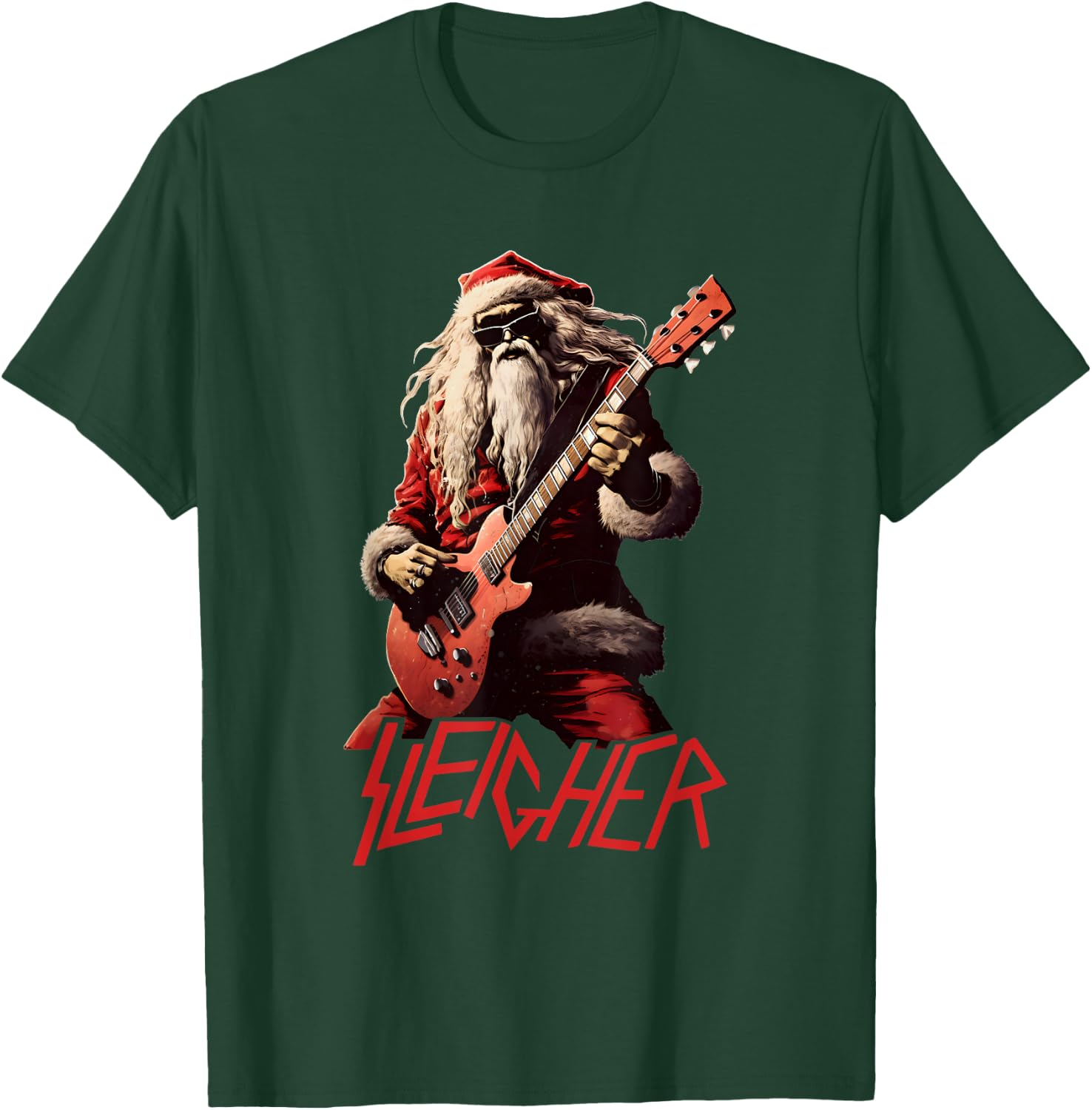Sleigher Funny Christmas Heavy Metal Music T-Shirt - T-Shirt | Forest