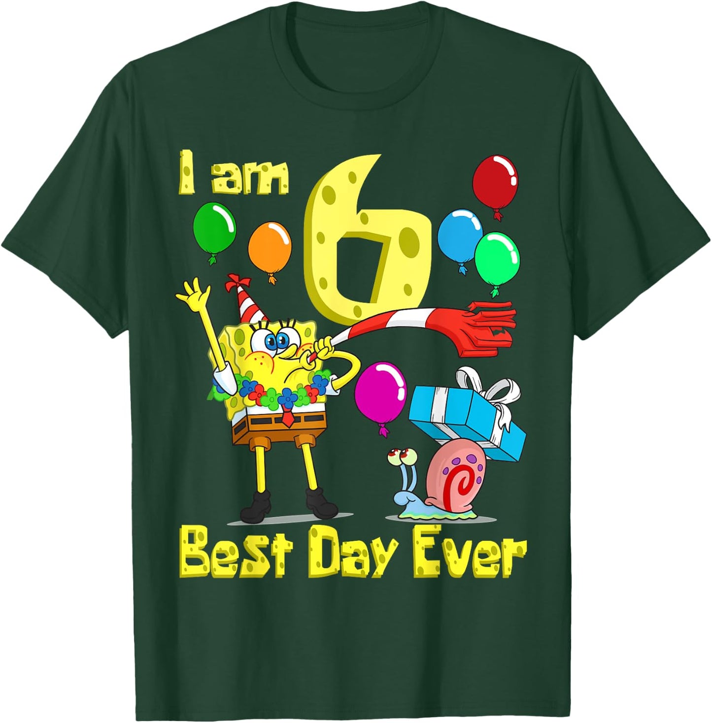 Mademark x SpongeBob SquarePants - SpongeBob I am 6 Years Old Birthday Party T-Shirt - T-Shirt | Forest