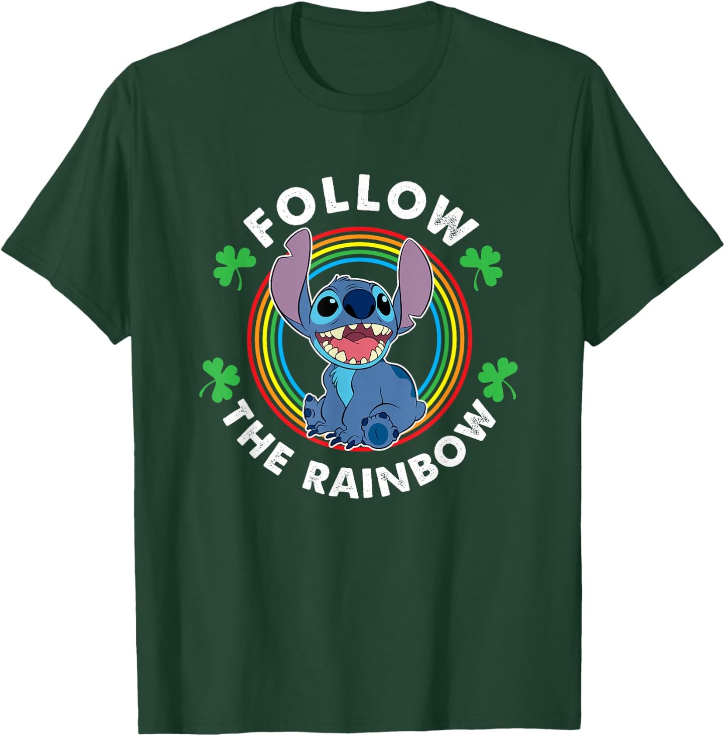 Disney Lilo & Stitch St. Patrick's Day Follow The Rainbow T-Shirt - T-Shirt | Forest