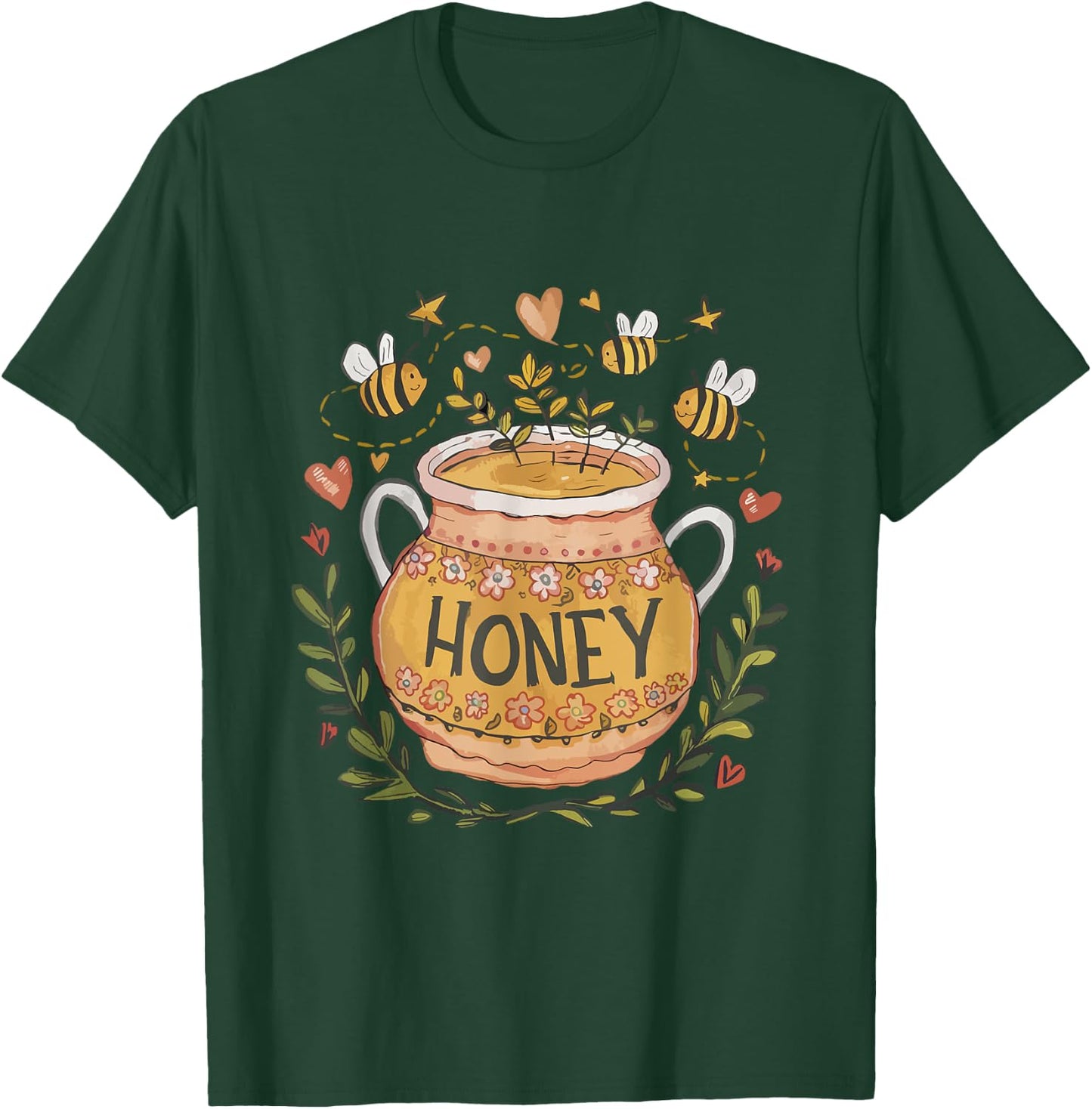 Folk Art Inspired Honeypot Beekeeper Beekeeping Honey Cute T-Shirt - T-Shirt | Forest