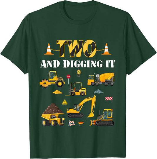 Kids Two And Digging It 2nd Birthday Construction Boy 2 Yrs Old T-Shirt - T-Shirt | Forest