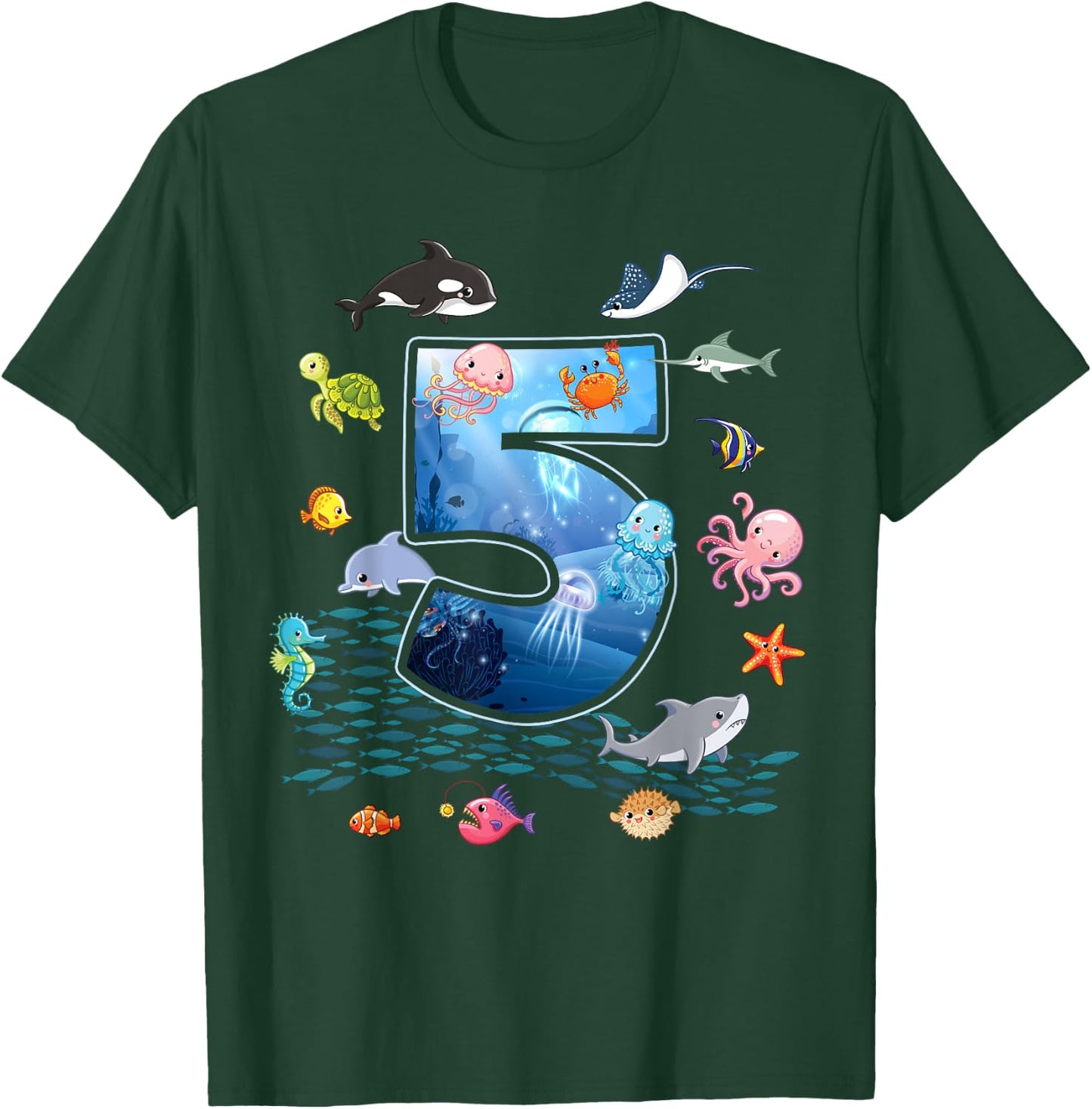 5th Birthday Aquarium Sea Aquatic Animals Lover Boys Girls T-Shirt - T-Shirt | Forest