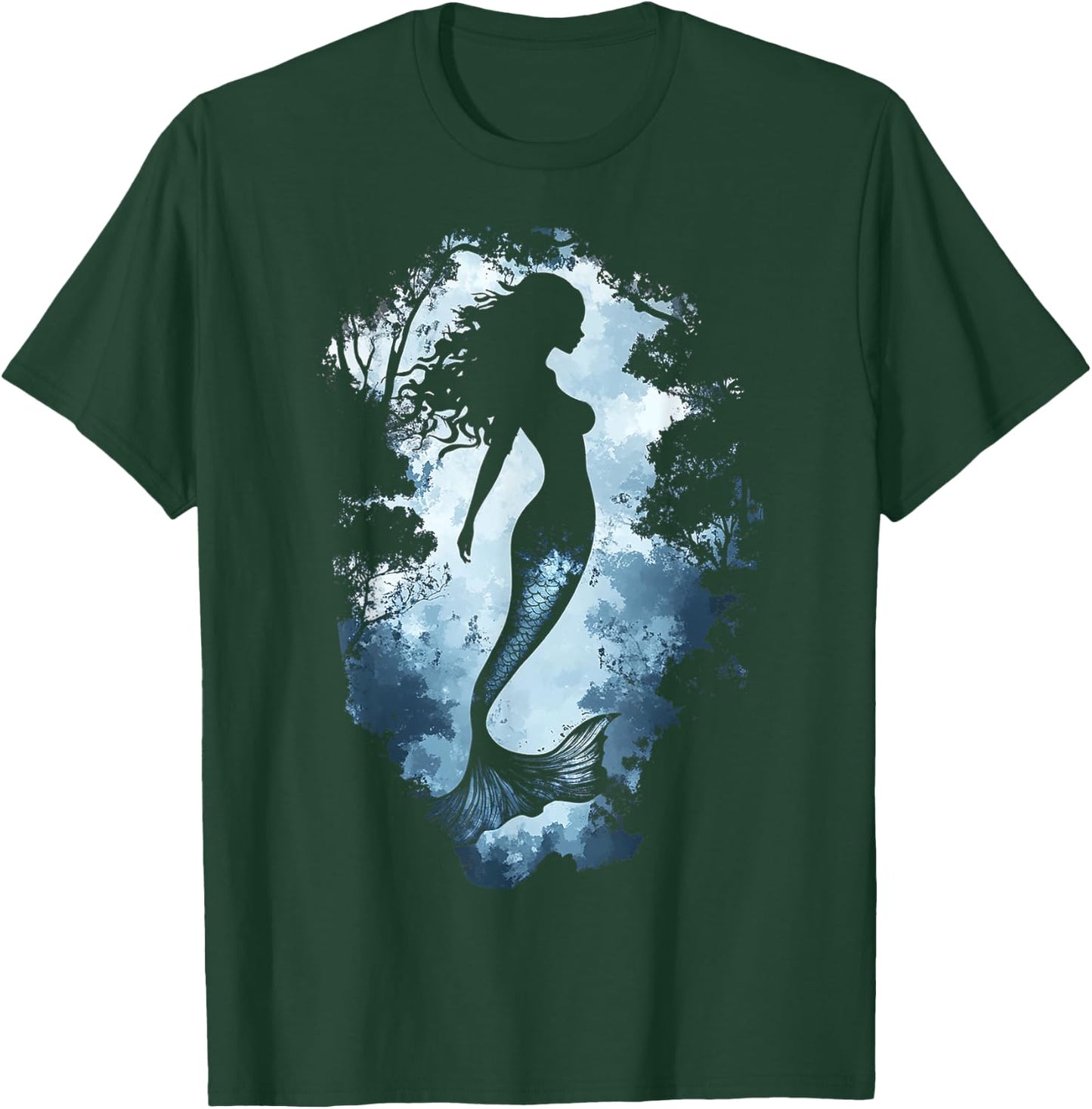 Mermaid Forest Mythical Motif Women Fantasy Graphic Mermaid T-Shirt - T-Shirt | Forest
