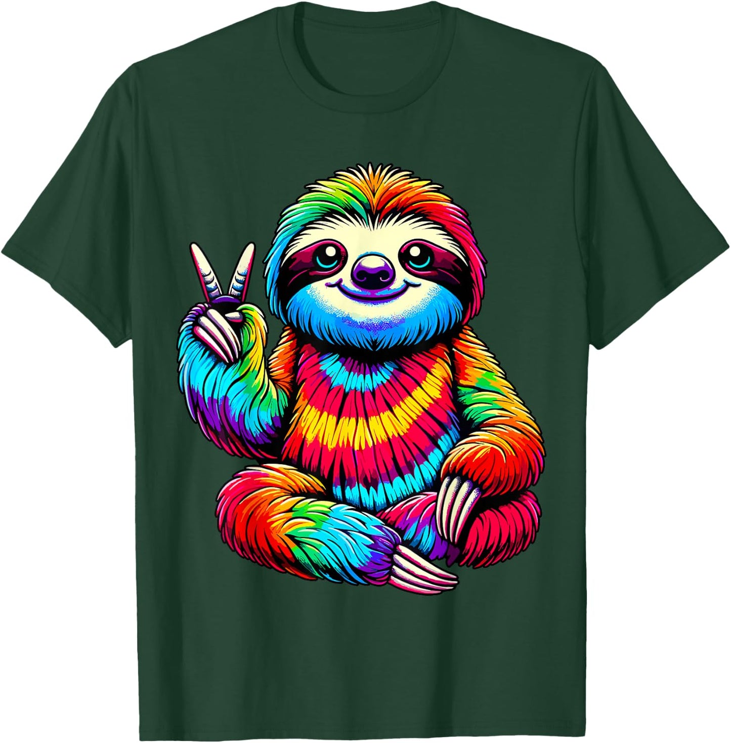 Tie-Dye Sloth Peace Sign Hippie T-Shirt - T-Shirt | Forest