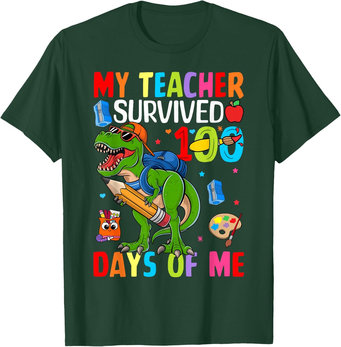 100 Days of School Shirt Boys Girls Kids 100th Day Teacher T-Shirt - T-Shirt | Forest