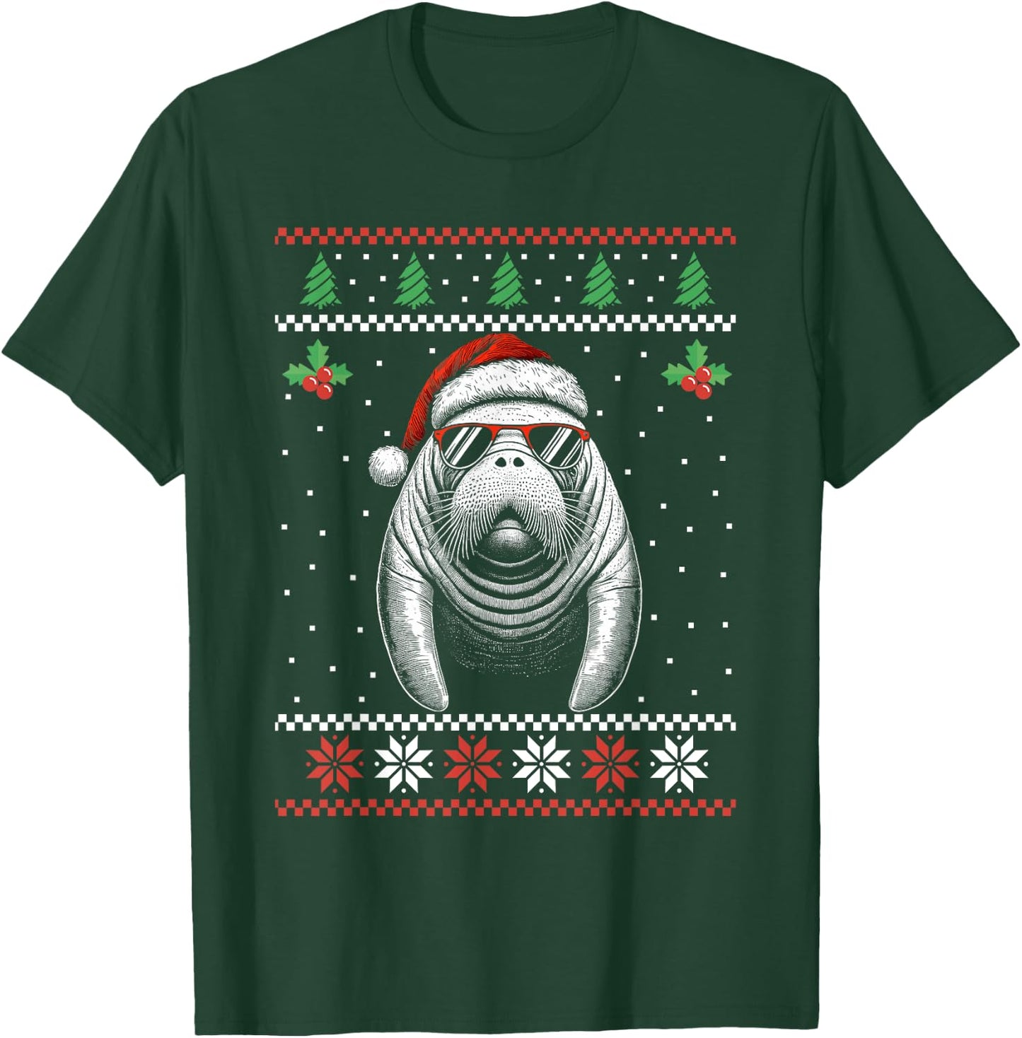 Manatee Santa Hat Ugly Christmas Sweater Xmas T-Shirt - T-Shirt | Forest