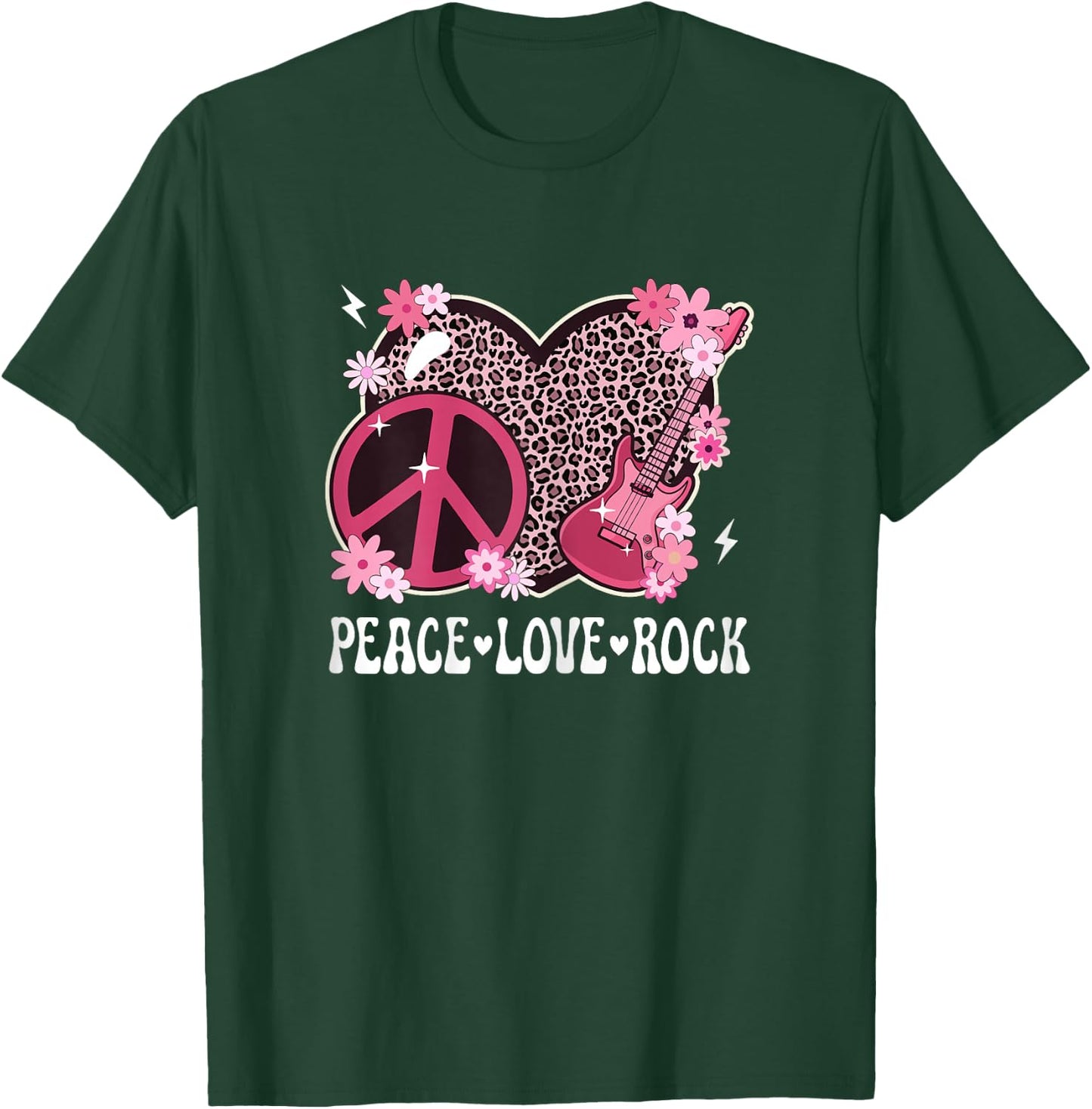 Peace Love Rock And Roll Leopard Print Women Rock Outfit T-Shirt - T-Shirt | Forest