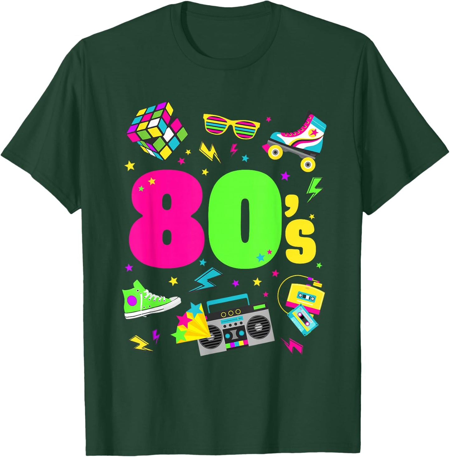 Adult - Black - S - Crew Collar - Cartoon - Crossed - Short Sleeves - EU 38/40 - 80s Theme T-Shirt - T-Shirt | Forest