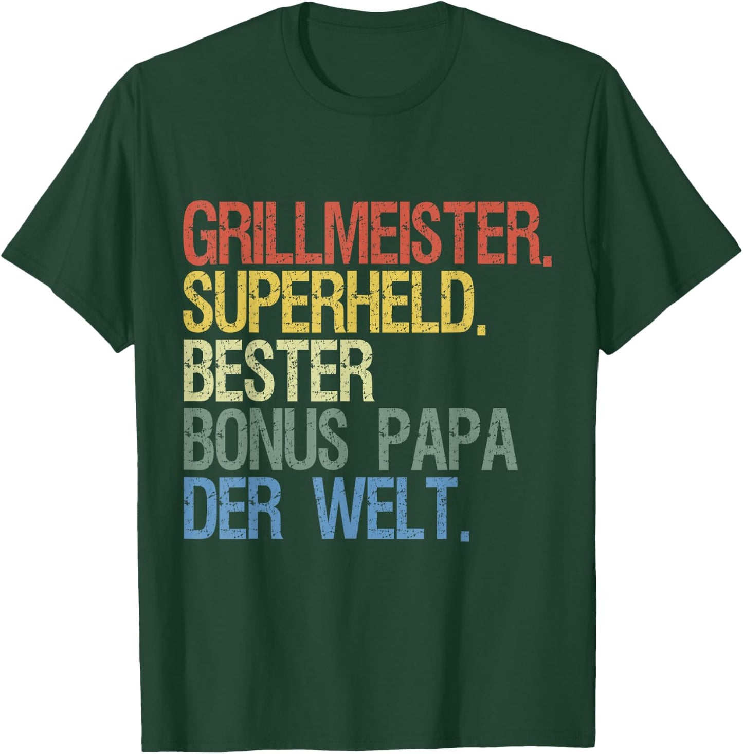 Bonus Papa für Vatertag & Geburtstag - Grillmeister Superheld - Schwarz, Kurzarm, Klein, EU 41, Klassische Passform, , Baumwolle T-Shirt - T-Shirt | Forest