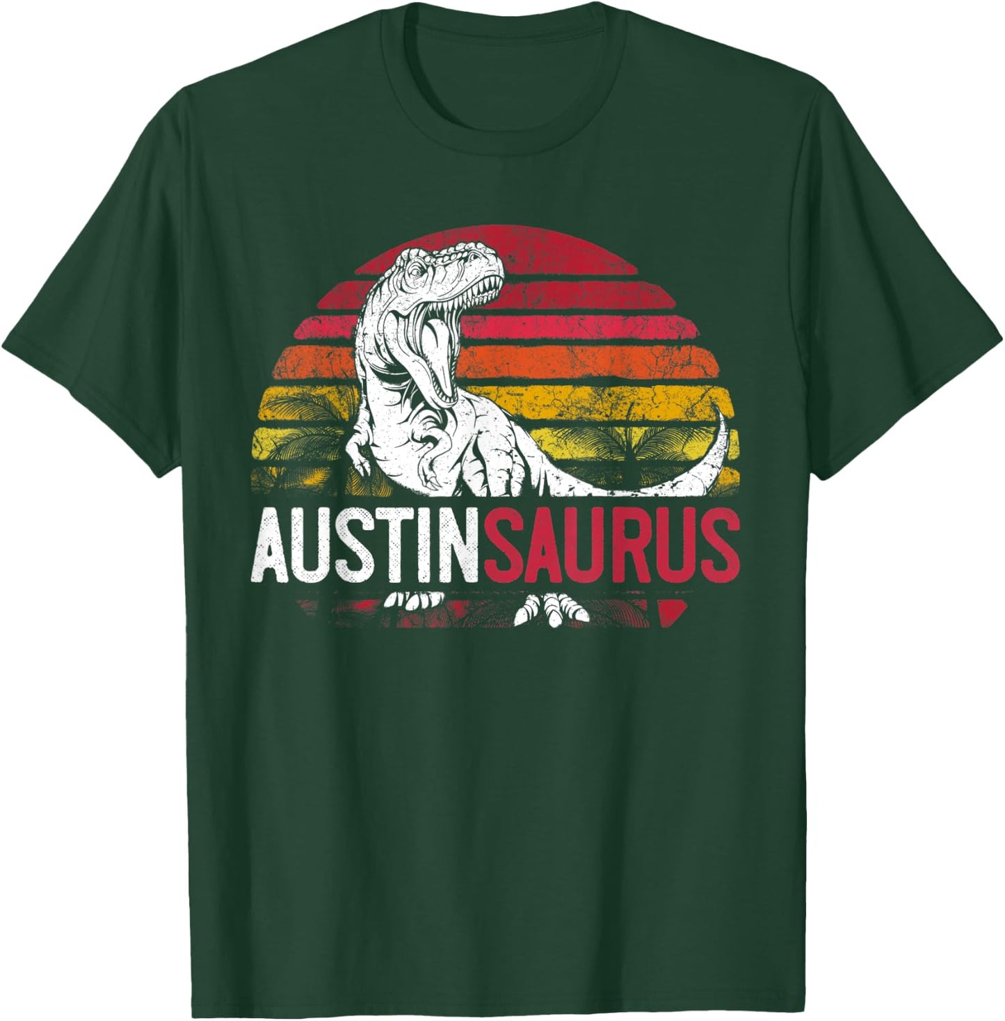 Austin Saurus Funny Personalized Dinosaur T Rex Name Boys T-Shirt - T-Shirt | Forest