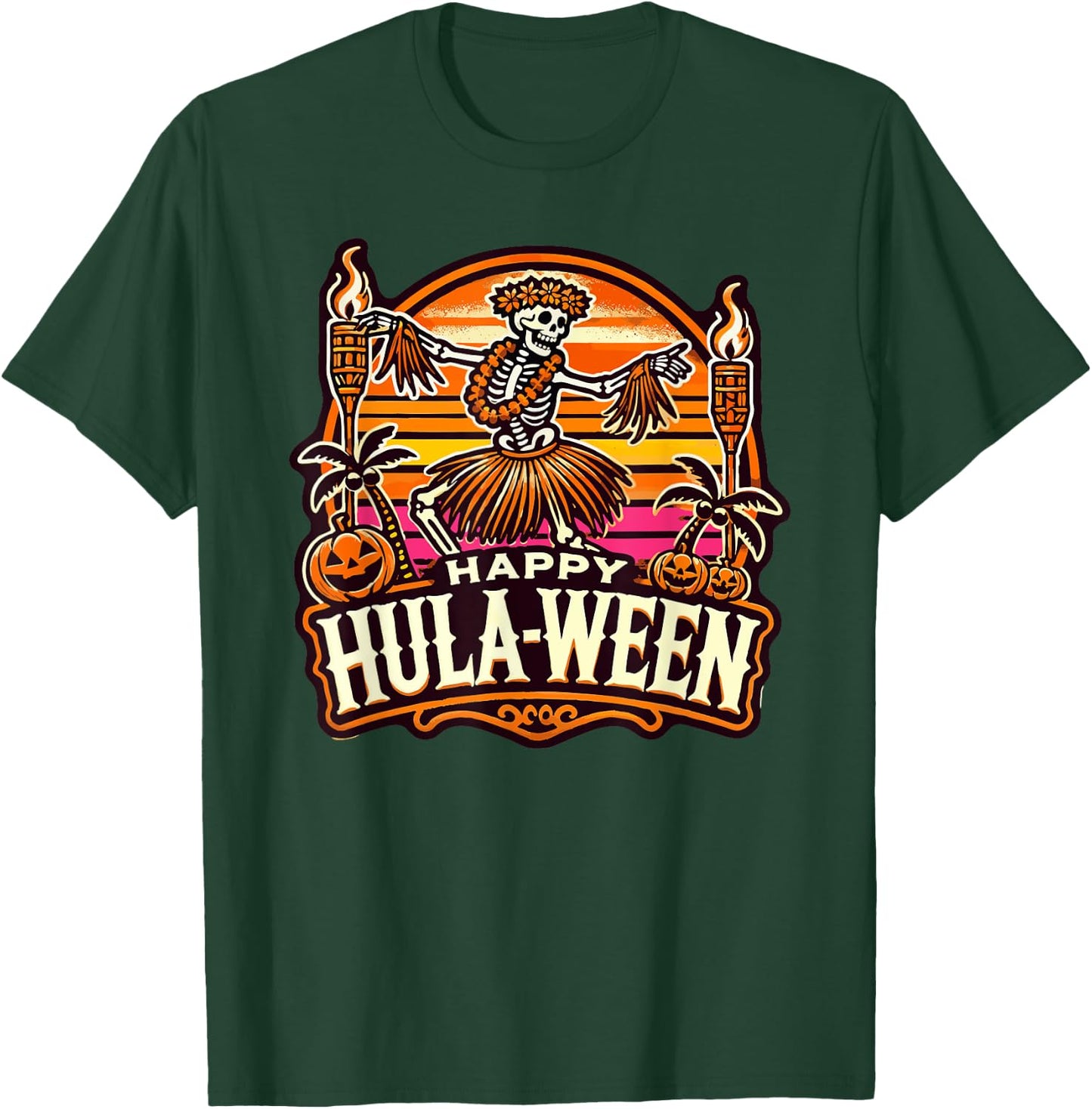 Happy Hulaween Spooky Halloween Island Skeleton Hula Dancer T-Shirt - T-Shirt | Forest