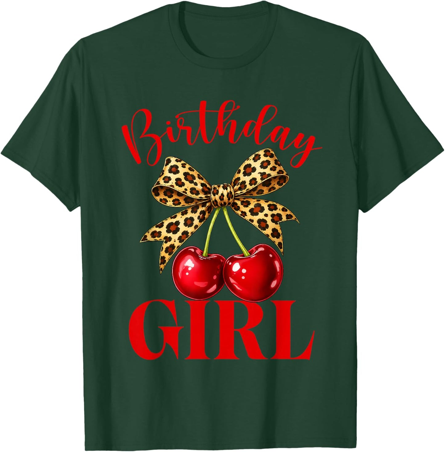 Birthday Girl Leopard Coquette Bow Red Cherry Bday Women T-Shirt - T-Shirt | Forest