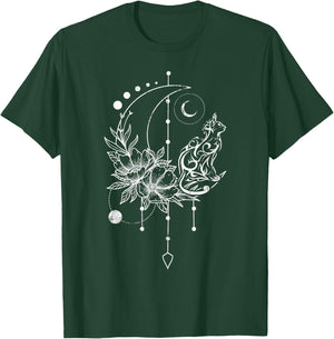 Katze mit Halbmond, Traumfänger und Blumen T-Shirt - T-Shirt | Forest