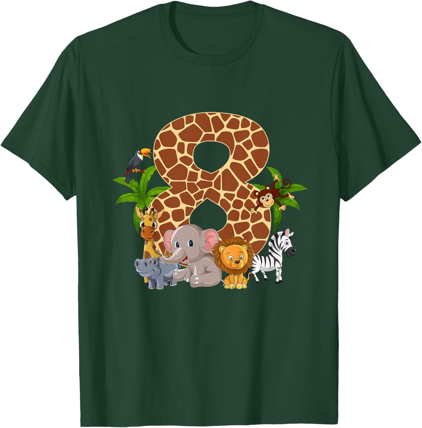 Kids 8 Year Old Zoo Birthday Safari Jungle Animal 8th B-day T-Shirt - T-Shirt | Forest