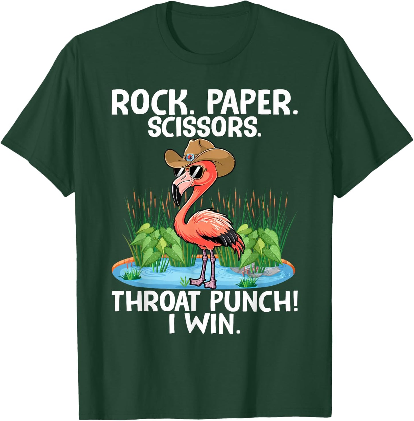 Rock Paper Scissors Throat Punch I Win Flamingo T-Shirt - T-Shirt | Forest