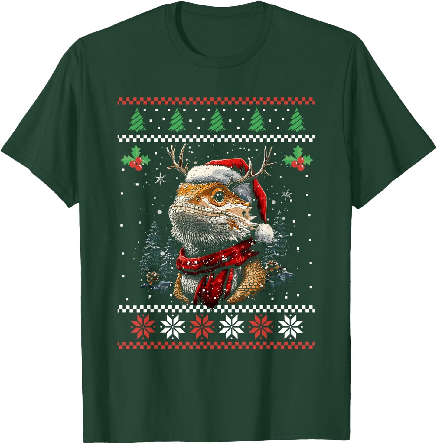 Bearded Dragon Santa Hat Ugly Christmas Sweater Xmas T-Shirt - T-Shirt | Forest