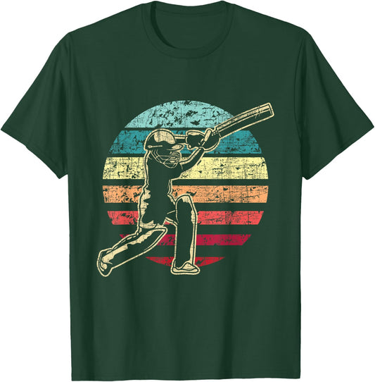 Retro Vintage Cricket Game - Cricketer Cricketing Batting T-Shirt - T-Shirt | Forest