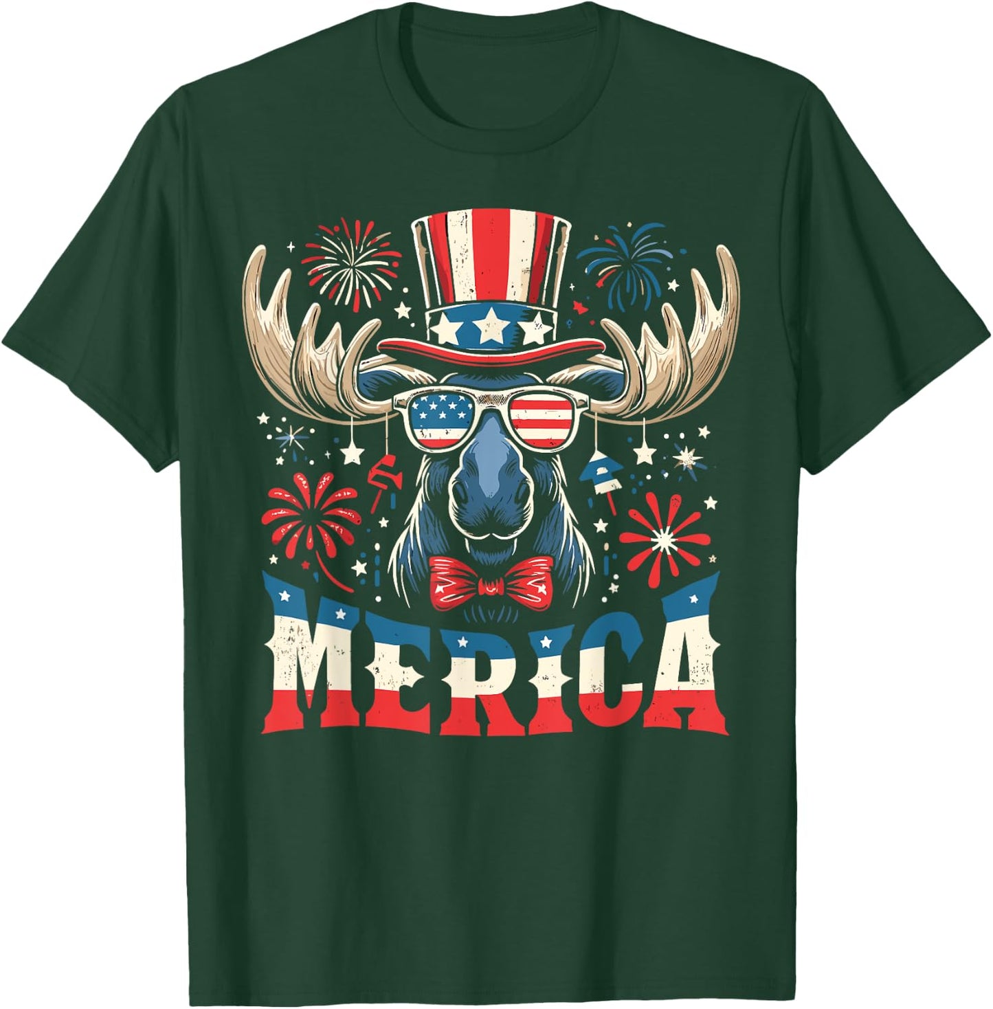 Patriotic Moose USA Flag 4th of July Moose Women Men Merica T-Shirt - T-Shirt | Forest