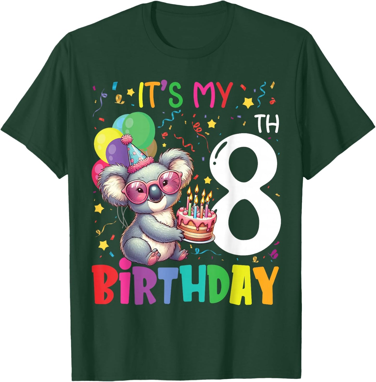 It's My 8th Birthday Koala 8 Years Boys Girls Kids , black T-Shirt - T-Shirt | Forest