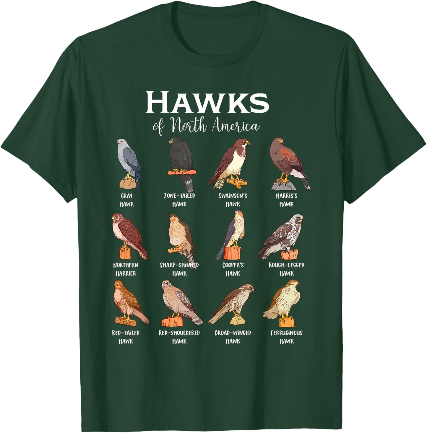Hawks of North America T-Shirt - T-Shirt | Forest