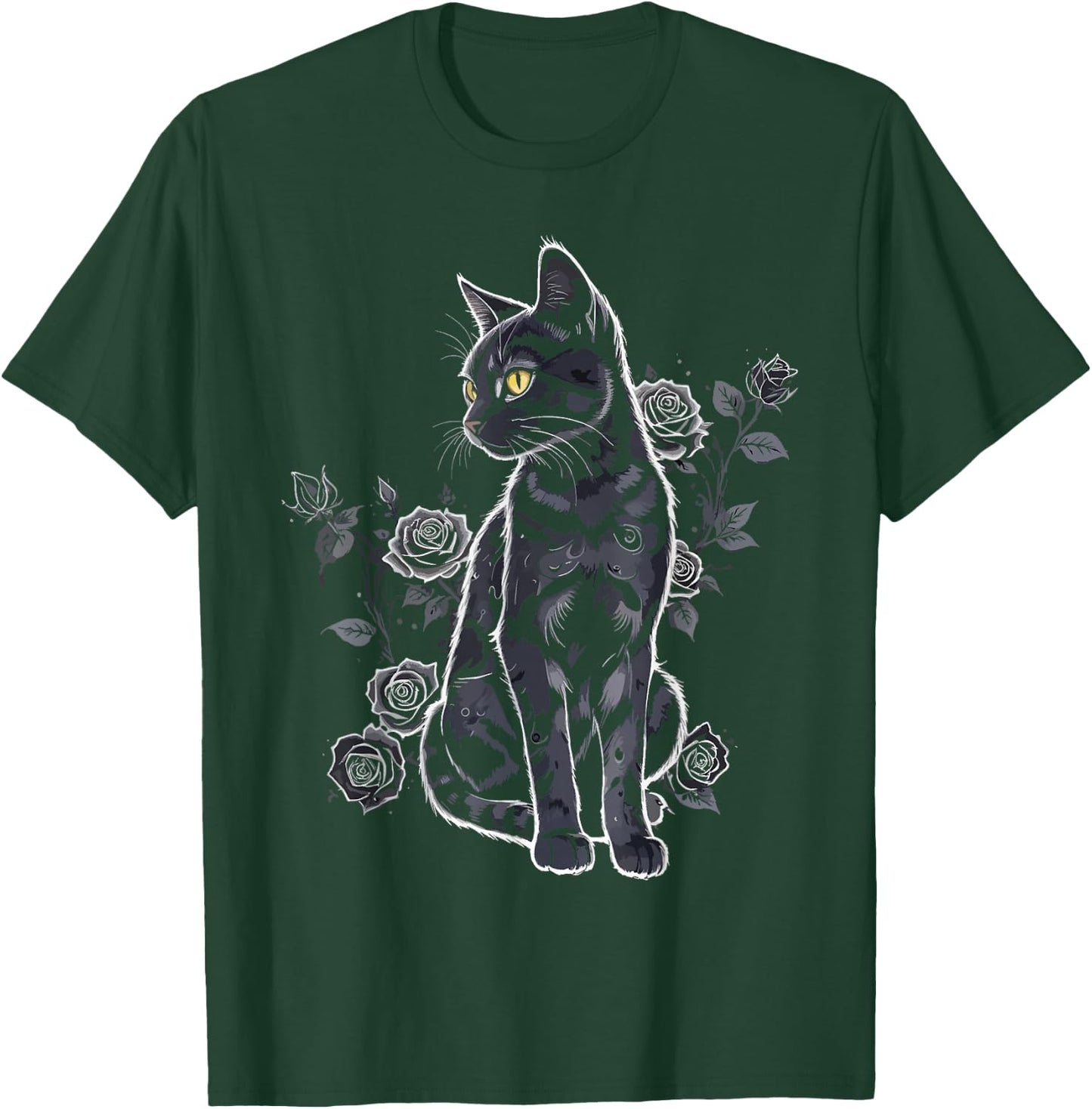 Black Roses Alt Aesthetic Nu Goth Teen Goth Cat T-Shirt - T-Shirt | Forest