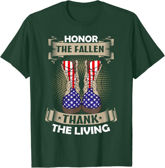 Honor The Fallen Thank The Living Memorial Day Veterans T-Shirt - T-Shirt | Forest
