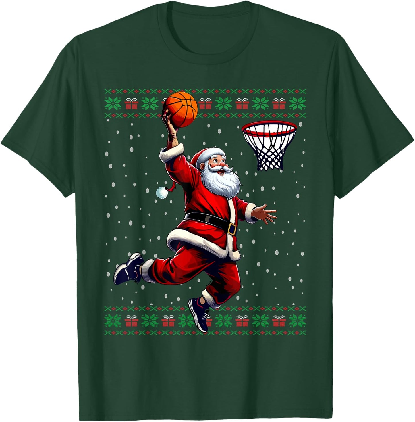 Santa Basketball Ugly Christmas Sweater T-Shirt - T-Shirt | Forest