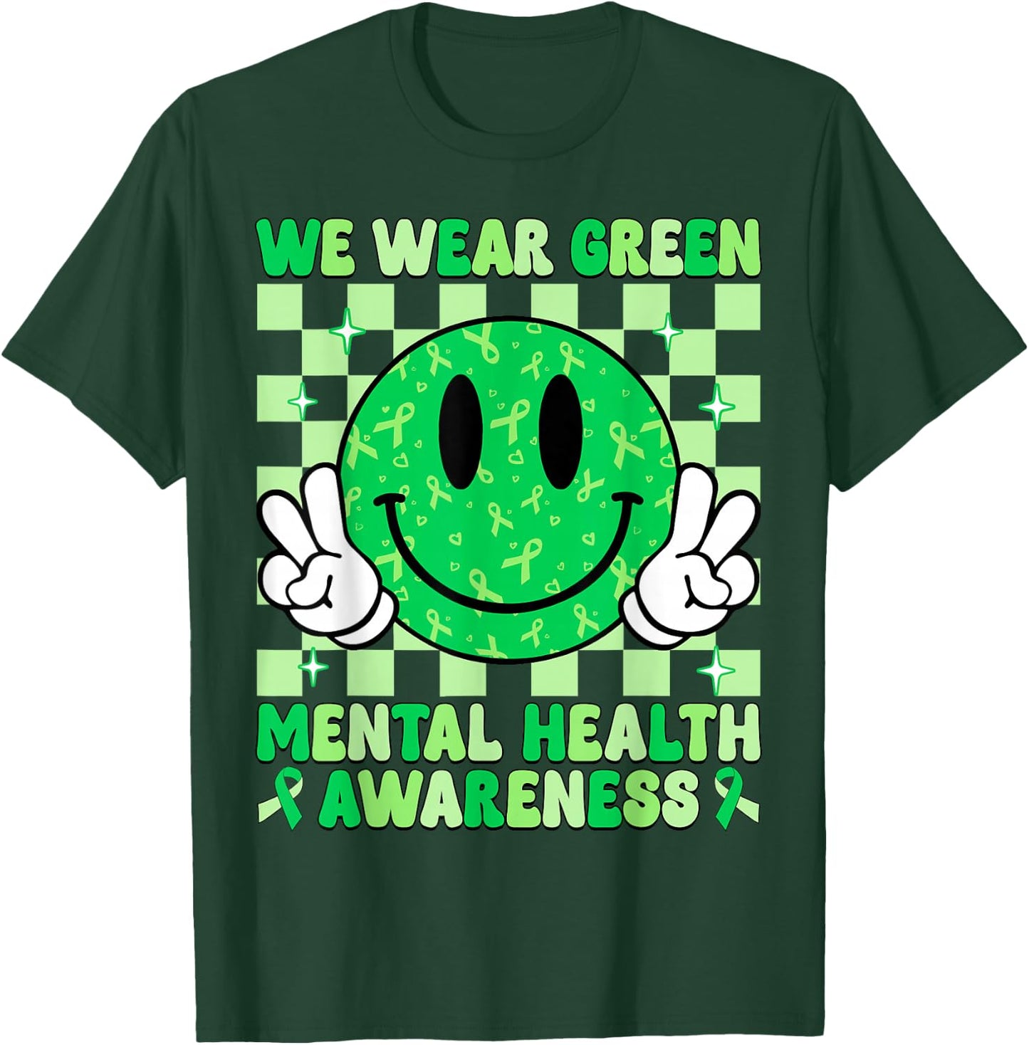 Groovy Smile I Wear Green For Mental Health Awareness Women T-Shirt - T-Shirt | Forest