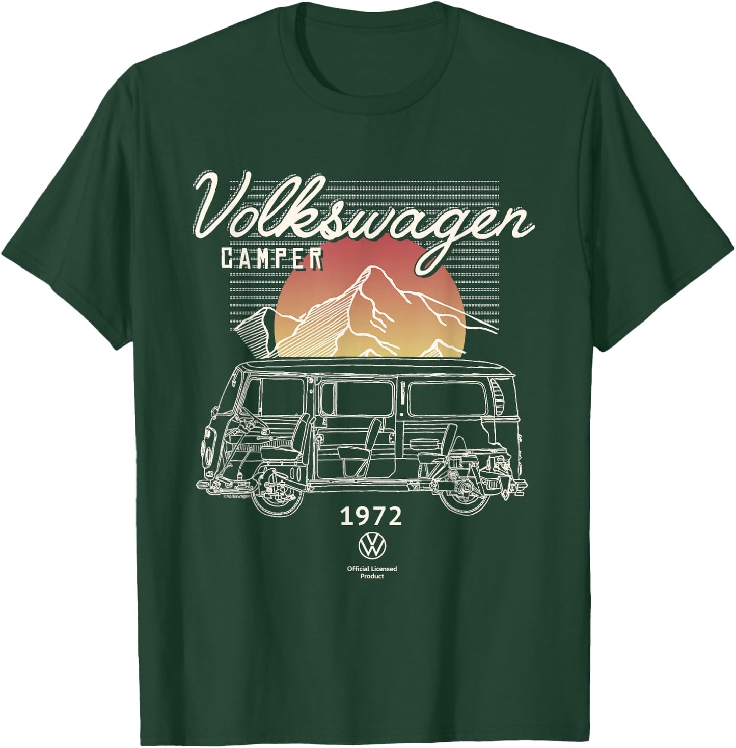 Volkswagen Type 2 T2 Campervan Retro Mountain T-Shirt - T-Shirt | Forest