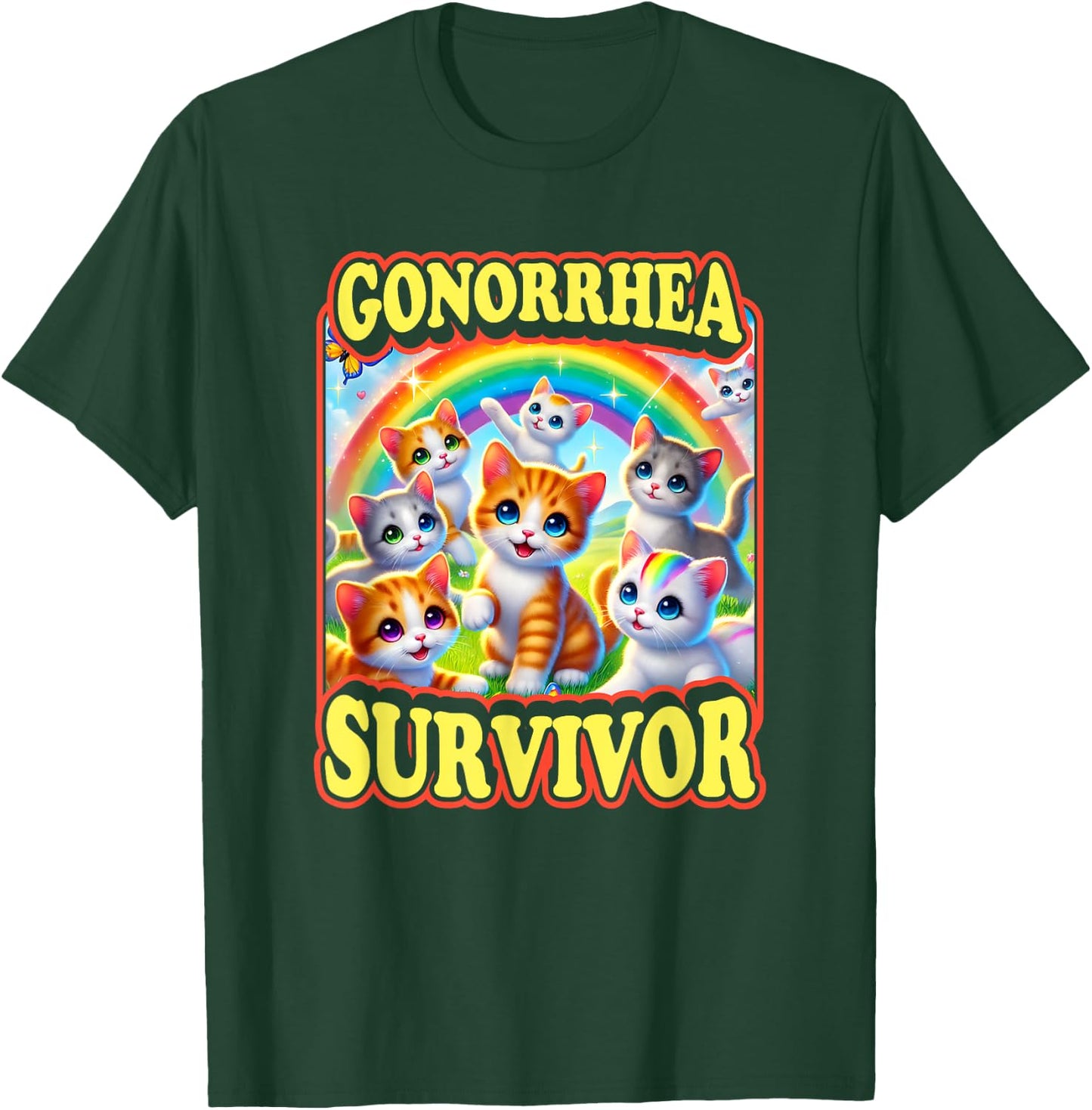 Gonorrhea Survivor Funny Dark Humor Existential Dread , Black, S T-Shirt - T-Shirt | Forest