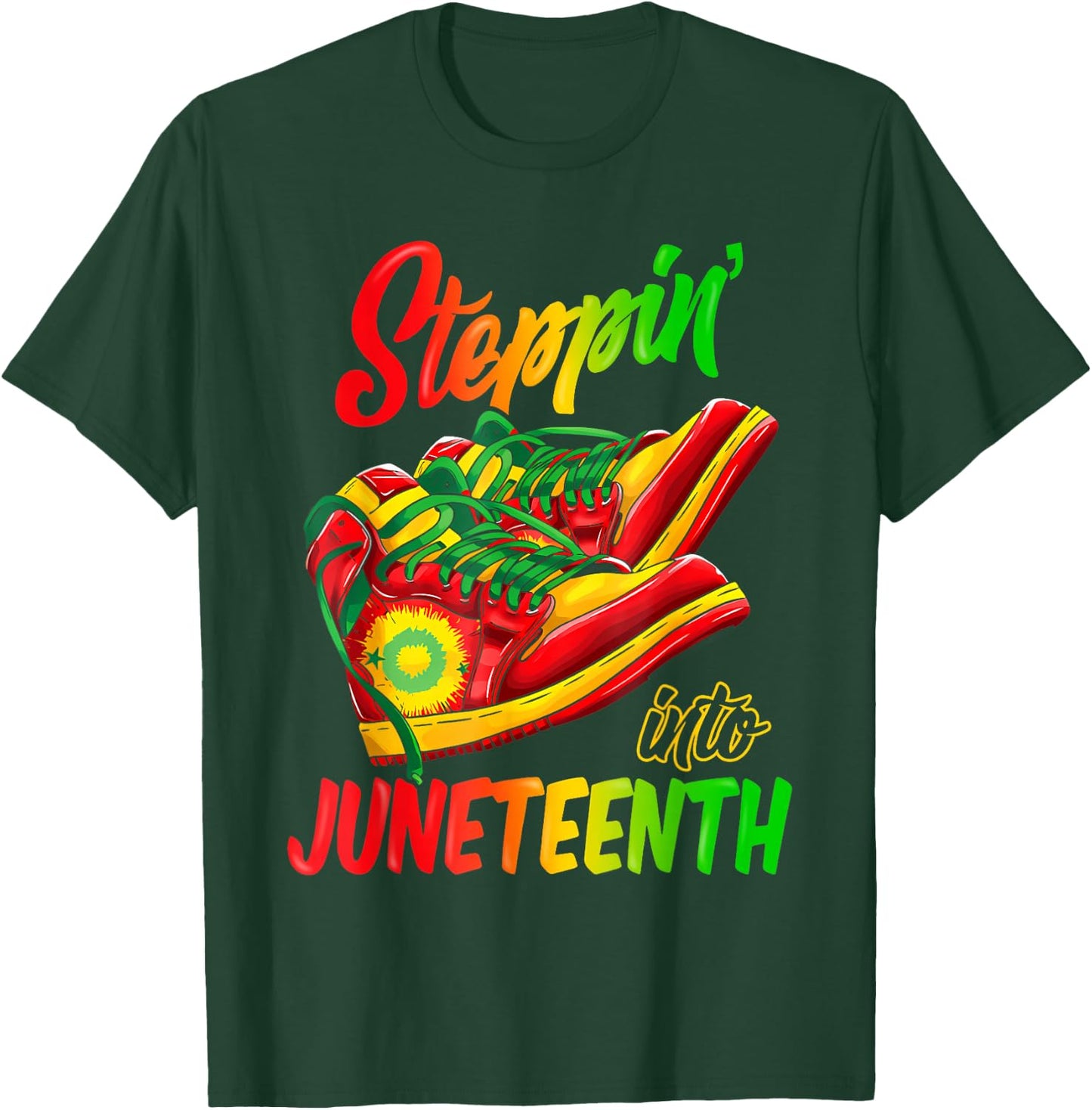 Stepping Into Juneteenth Afro Woman Black Girls Sneakers Men T-Shirt - T-Shirt | Forest
