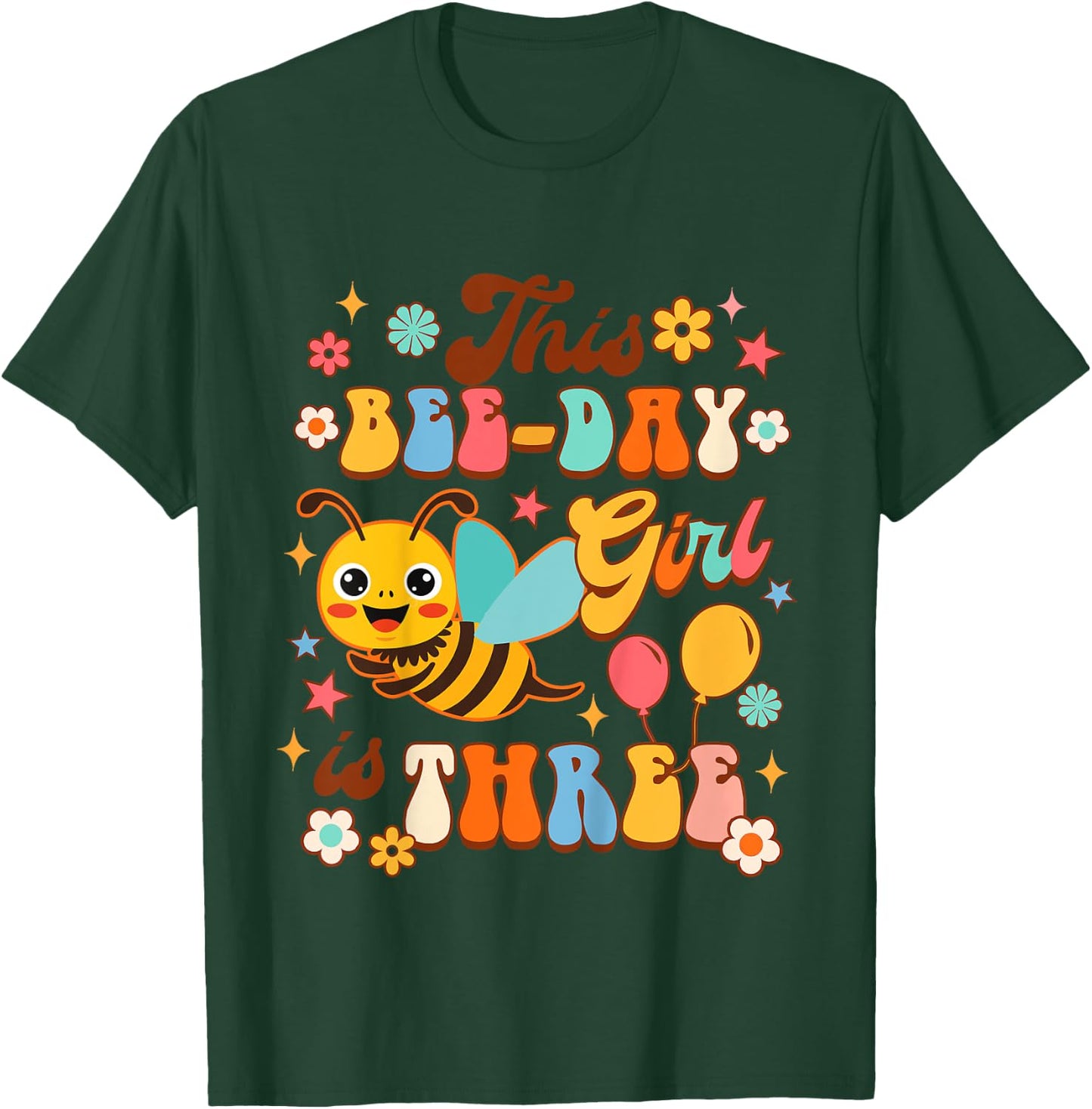 Kids 3rd Birthday Girl Third Birthday This Bee-day Girl Is Three T-Shirt - T-Shirt | Forest