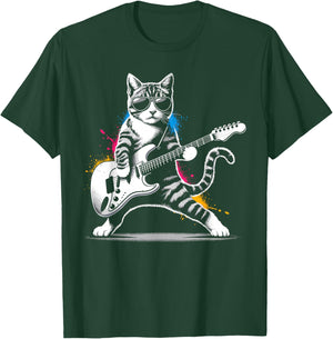 Nerrrdy Damen Rock 'n' Katzen Katzen und Gitarren Schwarz Kurzarm Klein Regular M T-Shirt - T-Shirt | Forest