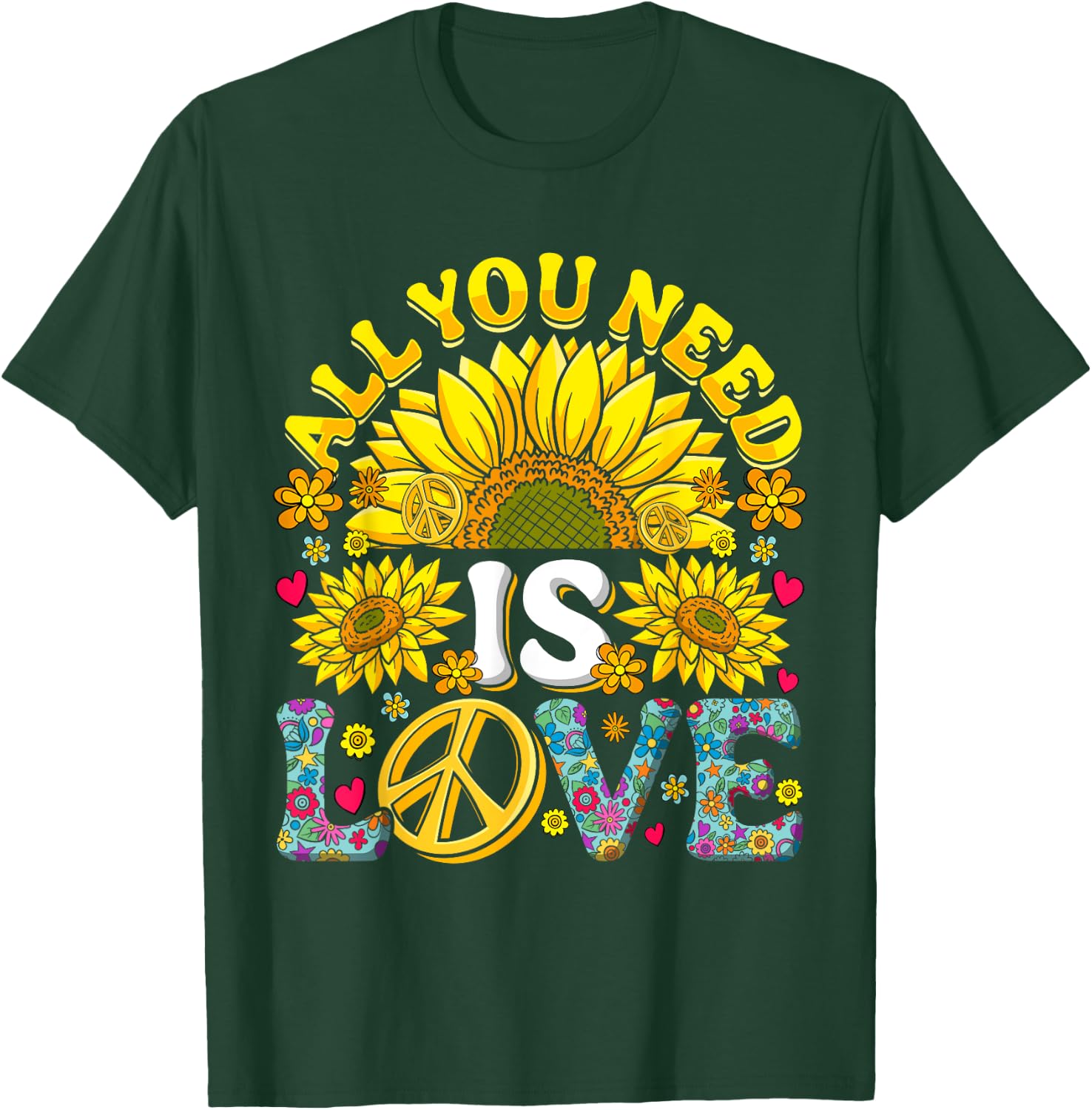 All you need is LOVE Flower Power Love 60s 70s Hippie , black T-Shirt - T-Shirt | Forest