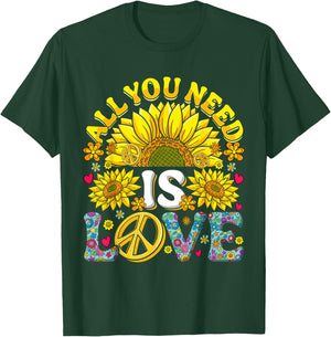 All you need is LOVE Flower Power Love 60s 70s Hippie , black T-Shirt - T-Shirt | Forest