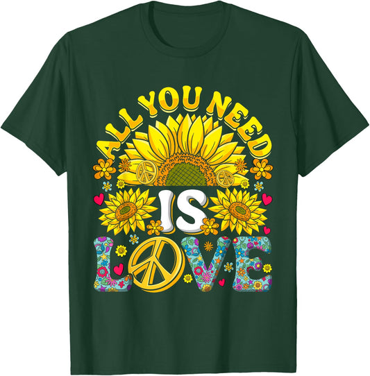 All you need is LOVE Flower Power Love 60s 70s Hippie , black T-Shirt - T-Shirt | Forest