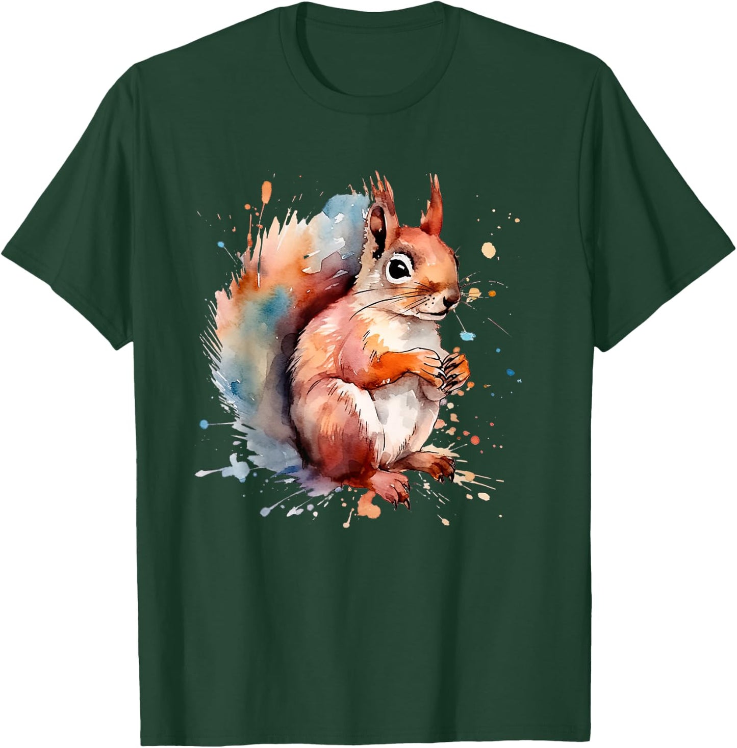 Cute Squirrel Animal Designs Co Kids Black Watercolor Cartoon Modern T-Shirt - T-Shirt | Forest