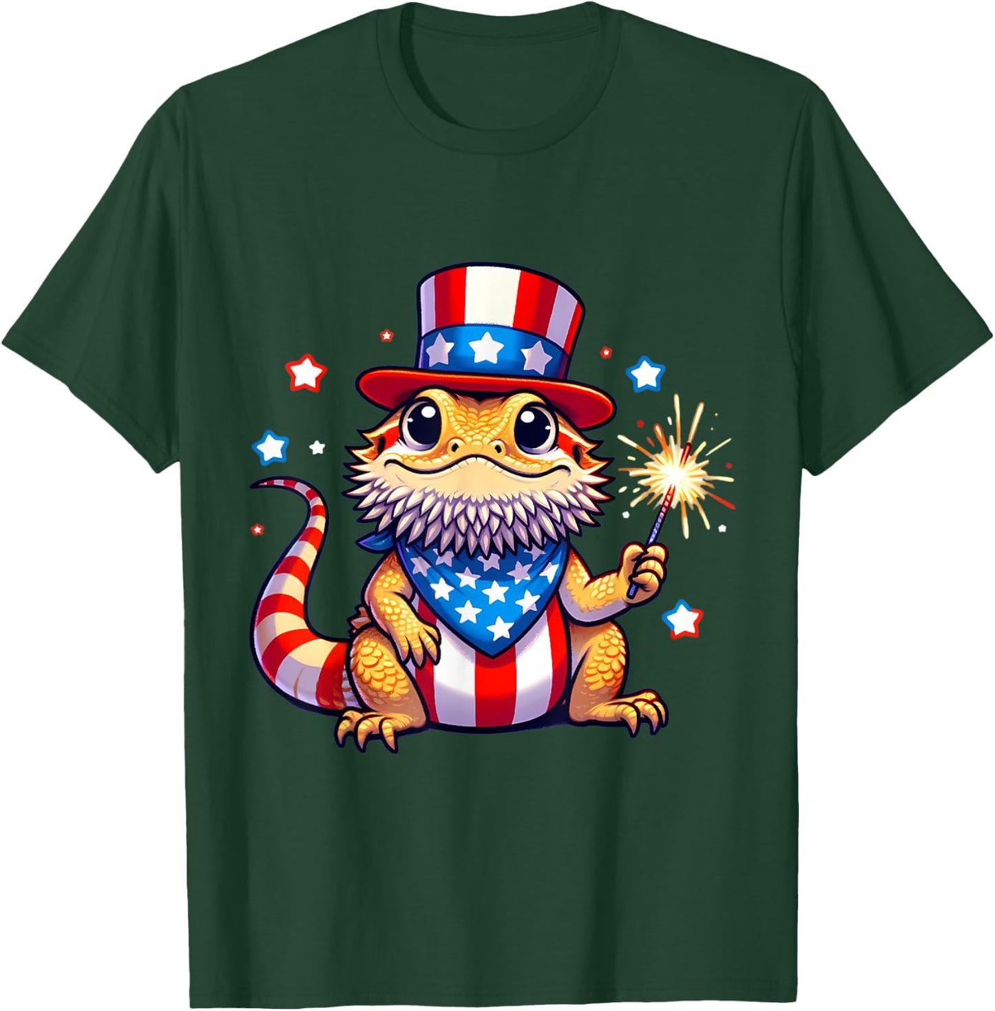 Bearded Dragon 4th of July Independence Day Men Women Kids T-Shirt - T-Shirt | Forest