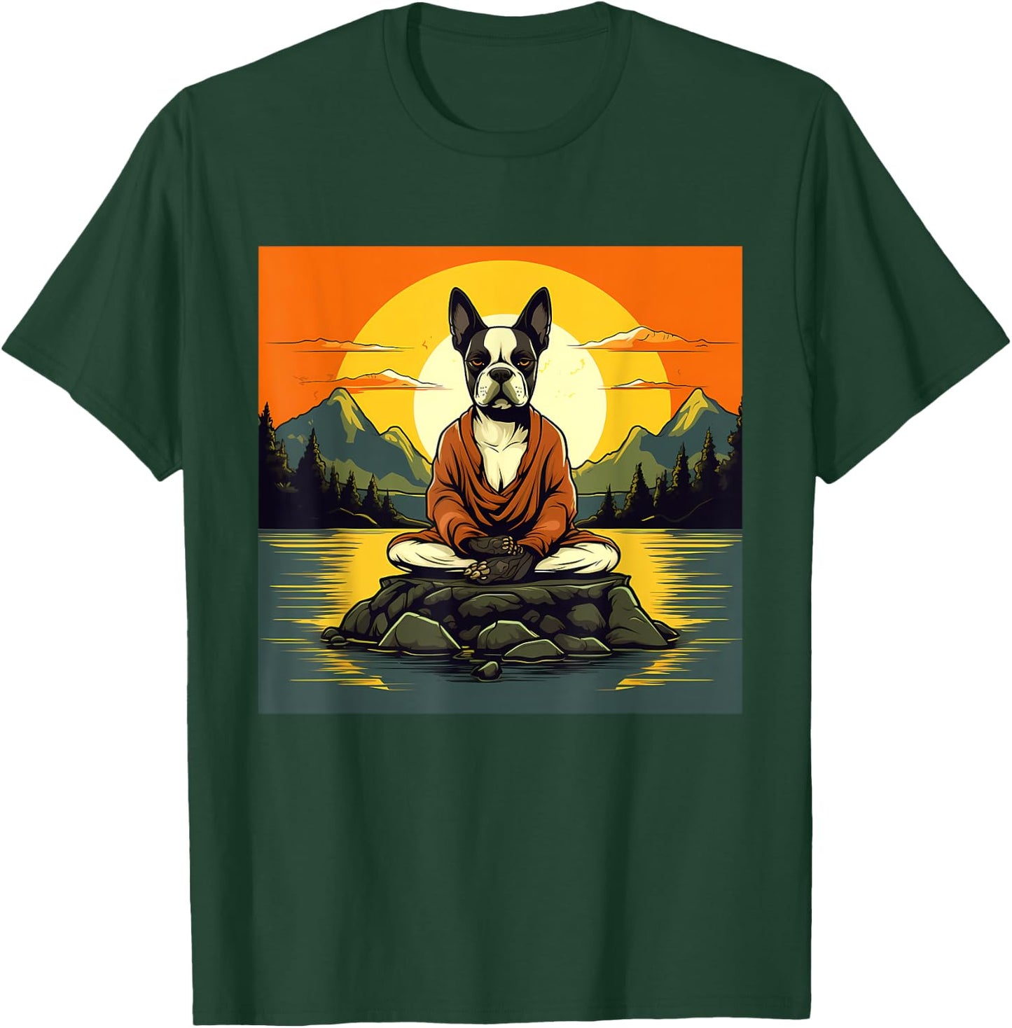 Boston Terrier Dog Meditation Yoga Men Women Kids T-Shirt - T-Shirt | Forest