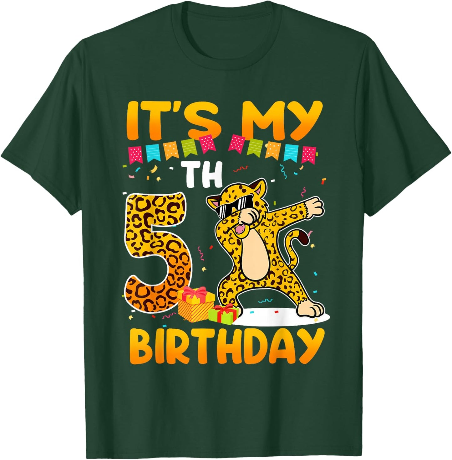 It's My 5th Birthday Leopard Cheetah 5 Year Old Party T-Shirt - T-Shirt | Forest