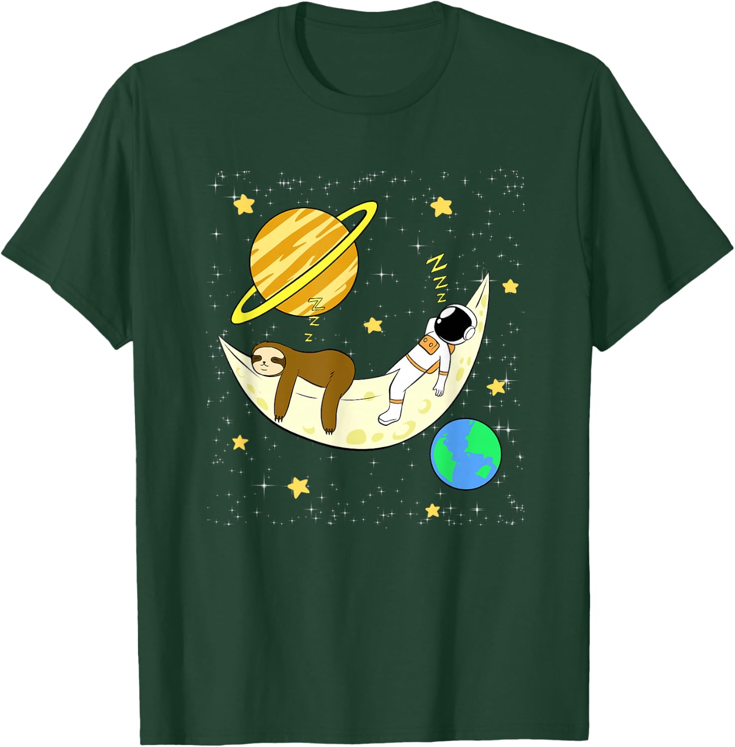 Astronaut Planets Moon Sloth Sleep Space Galaxy T-Shirt - T-Shirt | Forest