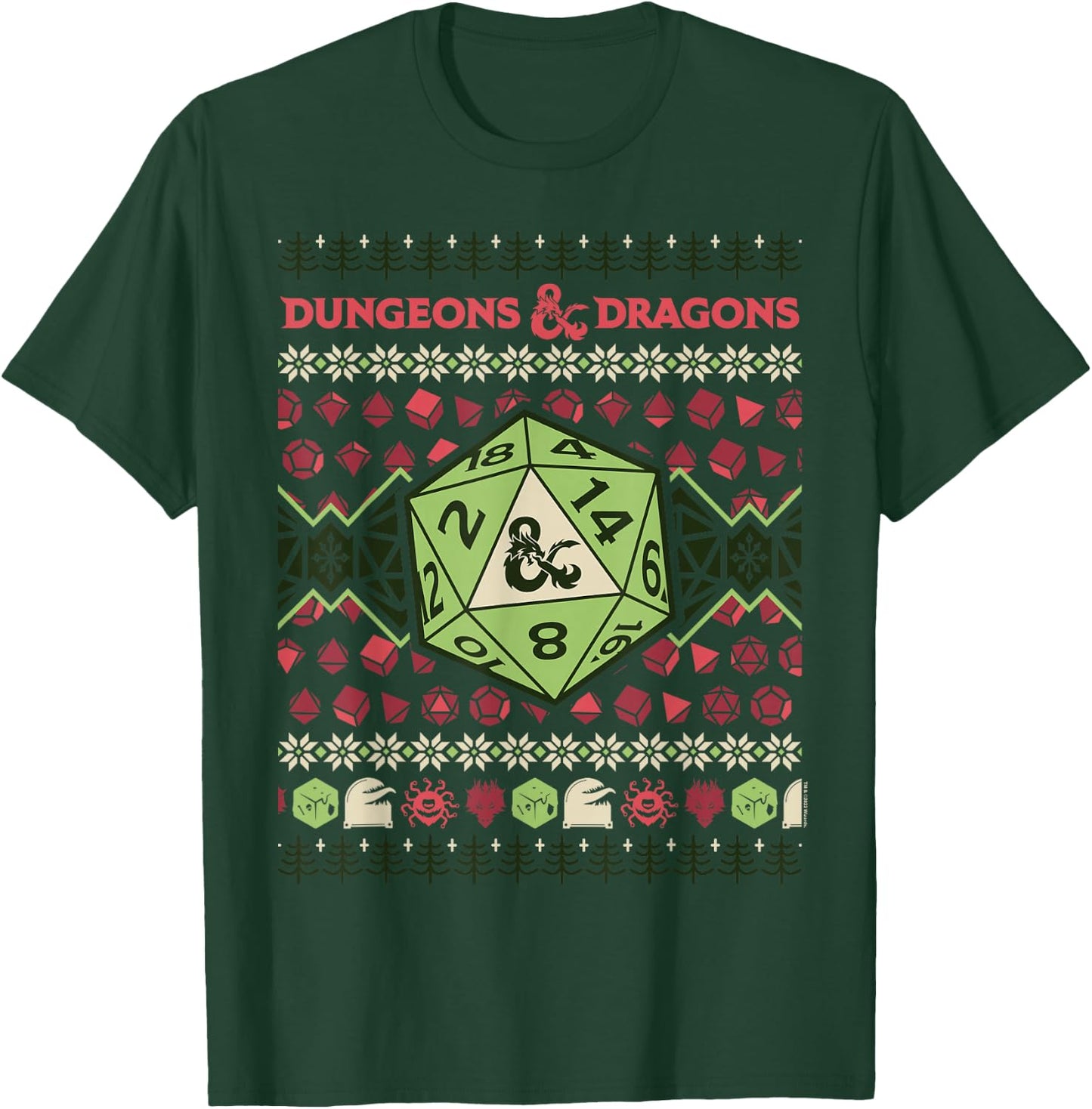 Dungeons & Dragons 20-Sided Dice Ugly Christmas T-Shirt - T-Shirt | Forest