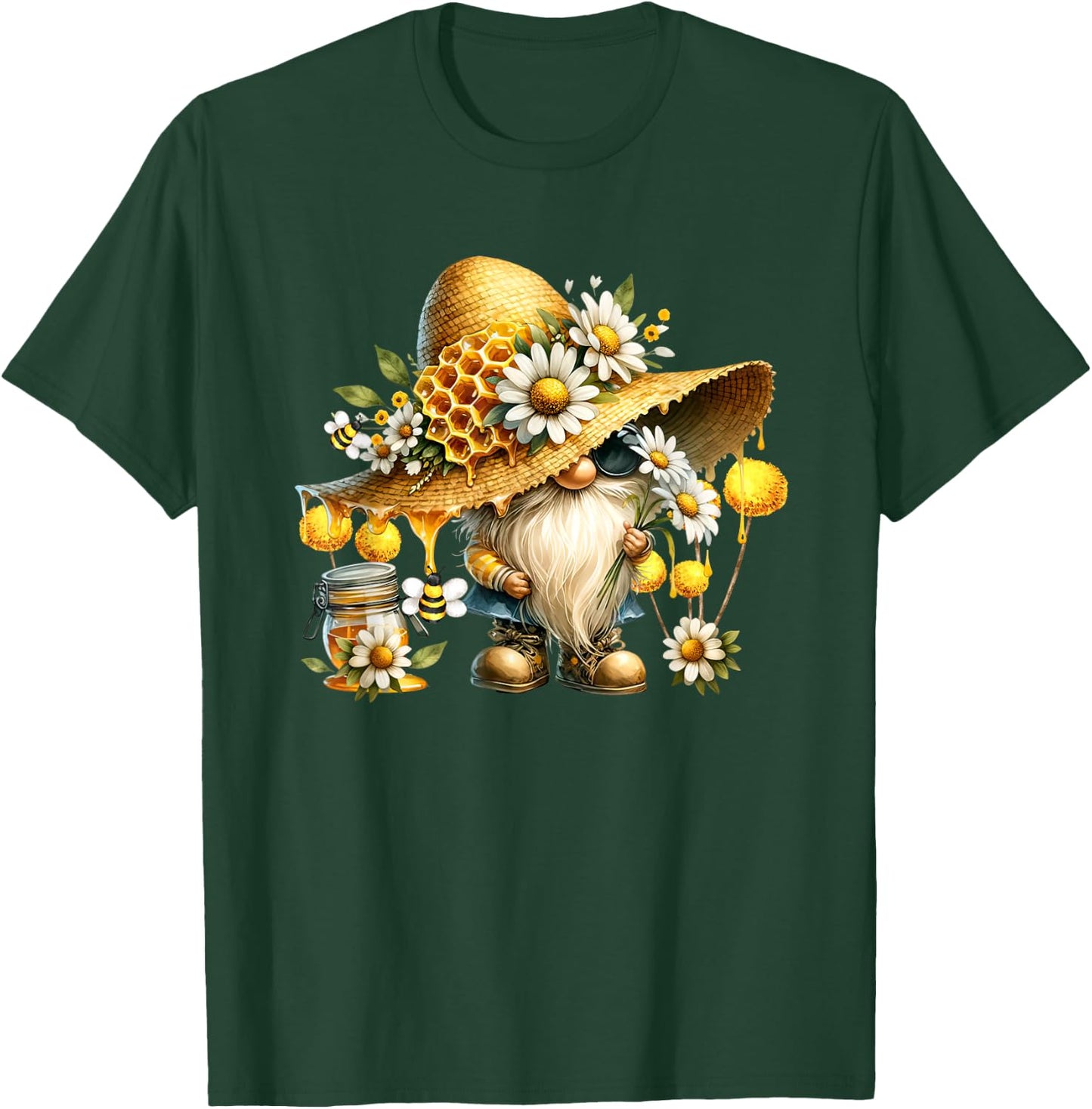 Funny Summer Graphic Bee Lover Daisy Flower Gnome T-Shirt - T-Shirt | Forest