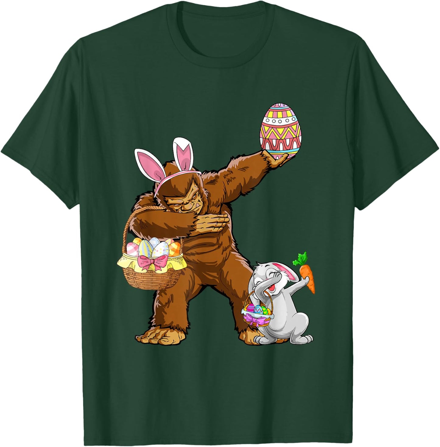 Funny Dabbing Bunny Bigfoot Easter Basket Boys Girls Kids T-Shirt - T-Shirt | Forest
