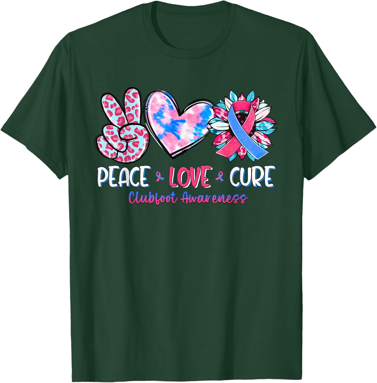 Peace Love Cure Sunflower Clubfoot Awareness T-Shirt - T-Shirt | Forest
