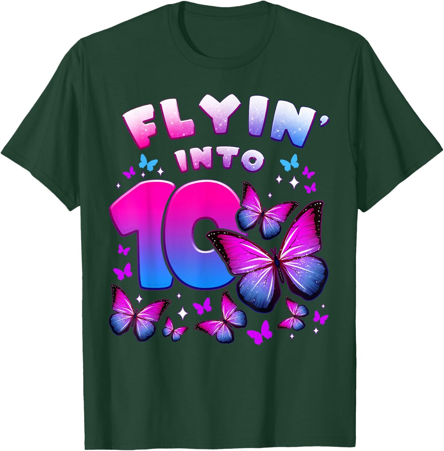 Birthday Girl 10 Years Old Butterfly Number 10 T-Shirt - T-Shirt | Forest